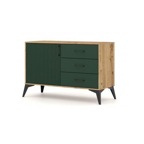 Buffet 1 Porte Et 3 Tiroirs Lugo Coloris Chne Vert 112x42x78,40cm--