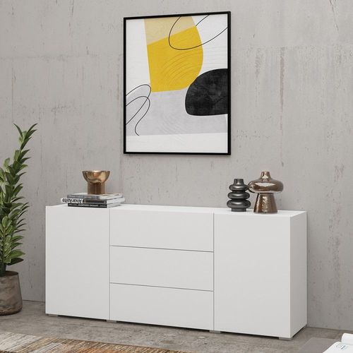 Buffet 140cm Collection Eva 2 Portes Et 3 Tiroirs. Couleur Blanc Et Chne.
