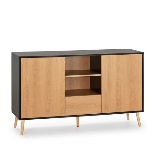 Buffet 2 Portes 1 Tiroir, Coloris Noir/Bois
