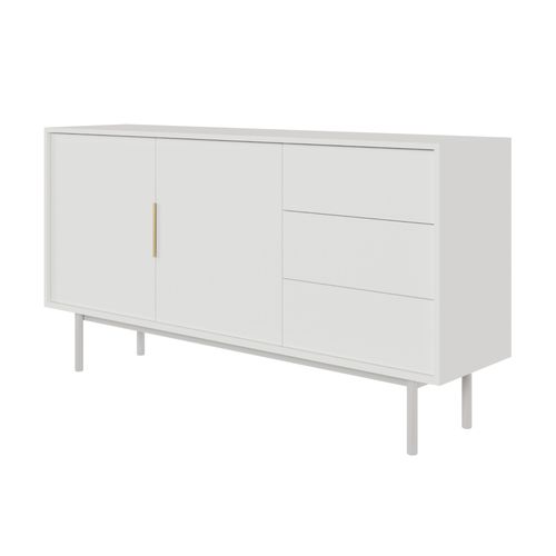 Buffet 2 Portes 3 Tiroirs Blanc 154 Cm