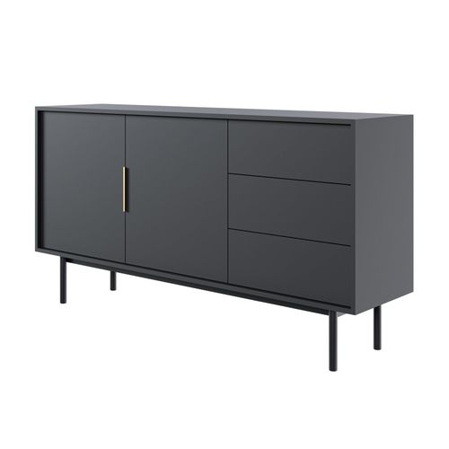Buffet 2 Portes 3 Tiroirs Noir 154 Cm