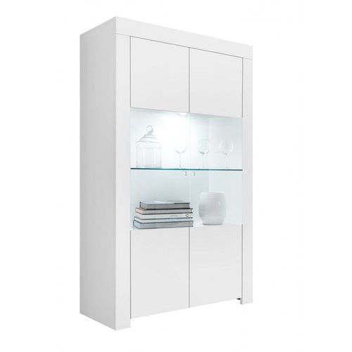 Buffet 2 Portes Vitres, Collection Zefir, Coloris Blanc Mat, Parfait Pour Votre Salle  Manger