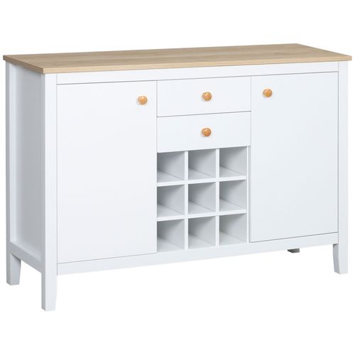 Buffet 2 Tiroirs 2 Portes tagres Rglables Range-Bouteilles 9 Bouteilles Blanc Effet Bois