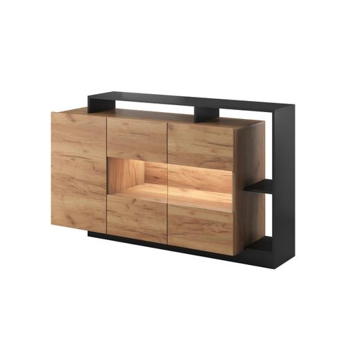 Buffet 3 Portes Et 3 Niches - Avec Leds - Coloris : Naturel Et Anthracite - Idesia