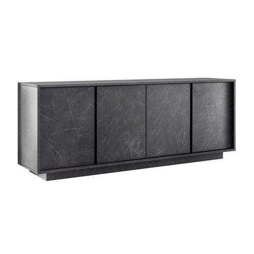Buffet 4 Portes Aspect Marbre Gris Anthracite