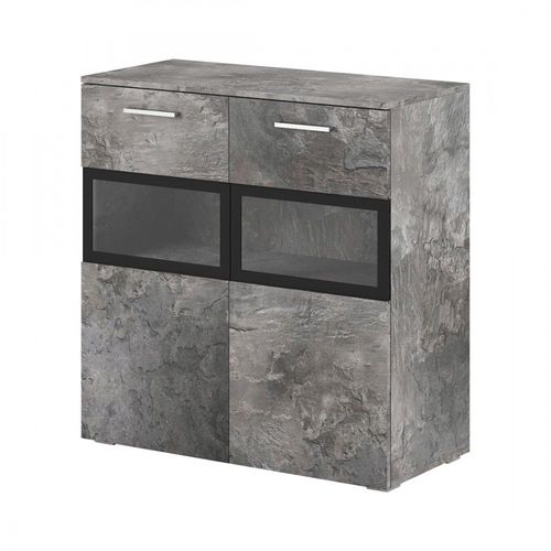 Buffet 90cm Pour Salon Avec 2 Portes Vitres Et Led Intgres Couleur Effet Ardoise Collection Connor.