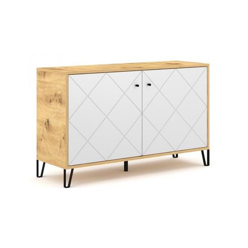 Buffet  2 Portes Bilbao Coloris Chne Et Blanc Mat 123,4cm-Multicouleur-Multicouleur--