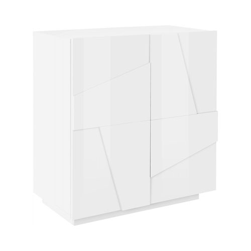 Buffet  2 Portes Effet Bois Blanc Brillant