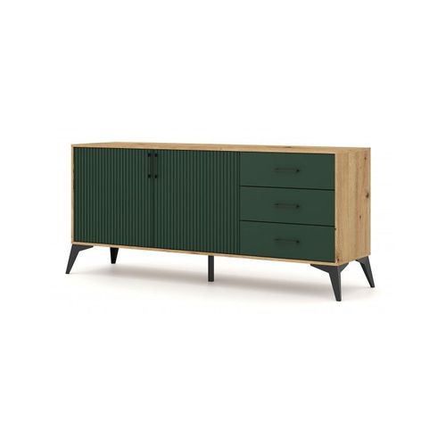 Buffet  2 Portes Et 3 Tiroirs Lugo Coloris Chne Vert 164,5x42x78,4 Cm-Vert-Vert--