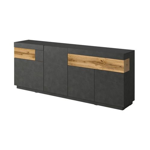 Buffet, Bahut, Enfilade Kiles Trois Portes, Deux Tiroirs. Coloris Gris Anthracite Et Chne. Style Design.