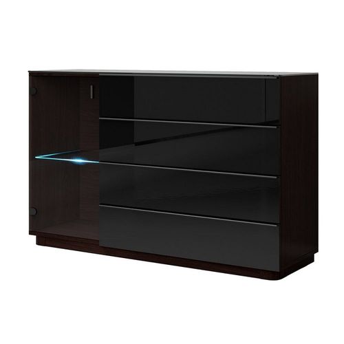 Buffet, Bahut, Enfilade Tonga 4 Tiroirs, Une Porte. Look Ultra Design. Couleur Weng. Leds Incluses