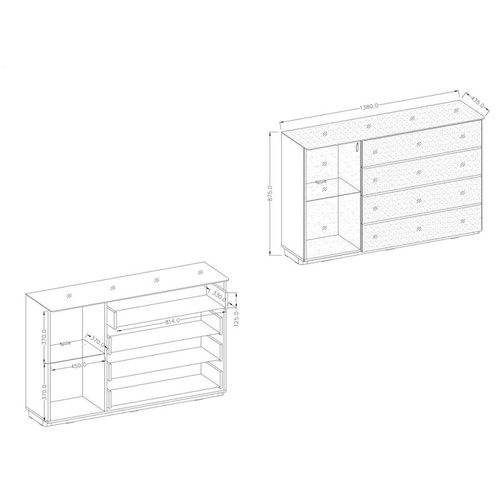 Buffet, Bahut, Enfilade Tonga 4 Tiroirs, Une Porte. Look Ultra Design. Finition Brillante. Leds Incluses