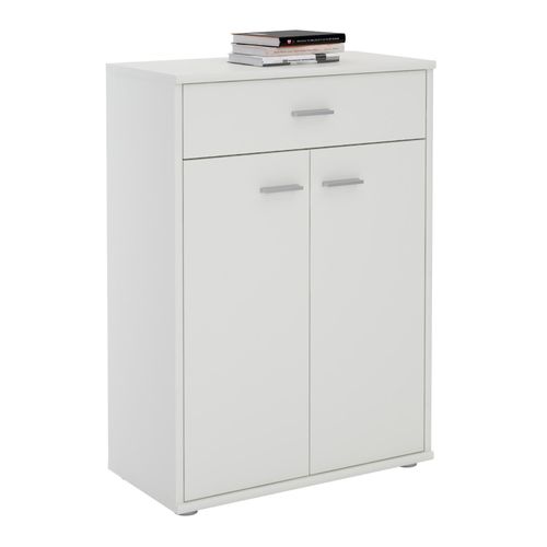 Buffet Calais, Commode Meuble De Rangement Avec 1 Tiroir Et 2 Portes, En Mlamin Blanc Mat