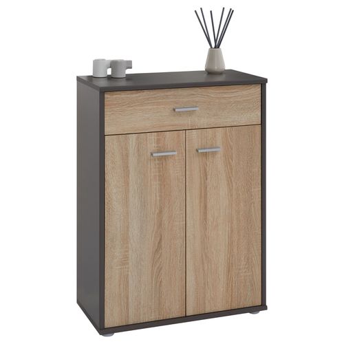 Buffet Calais, Commode Meuble De Rangement Avec 1 Tiroir Et 2 Portes, En Mlamin Gris Mat Et Dcor Chne Sonoma