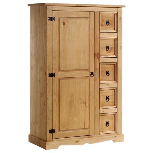Buffet Chiffonnier Apothicaire Tequila Style Mexicain Avec 1 Portes Et 5 Tiroirs, En Pin Massif Finition Teinte/Cire