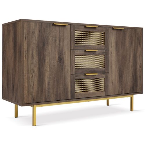 Buffet Commode Avec Marron Fonc 3 Tiroirs Et 2 Portes -120 X 40 X 76 Cm- Armoire De Rangement Pour Salon Et Salle  Manger