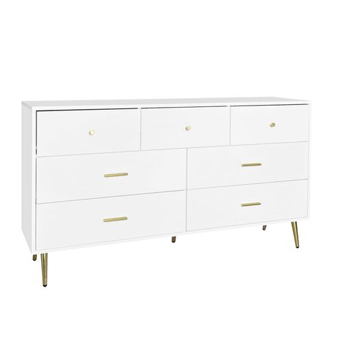 Buffet Commode Blanc 7 Tiroirs Poignes Et Pieds Dores