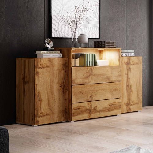 Buffet Commodes 2 Portes 3 Tiroirs Chne Avec Led - Marcel