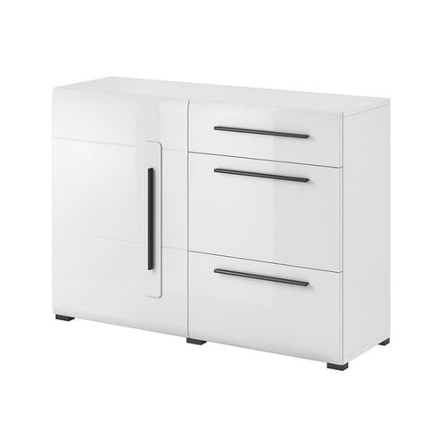 Buffet Design 120cm. Collection Breda Une Porte Et Trois Tiroirs. Coloris Blanc.