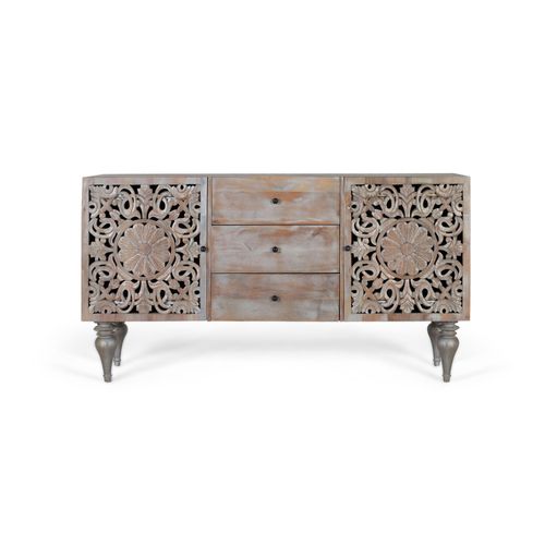 Buffet En Bois De Manguier Avec Deux Portes Latrales Sculptes