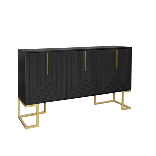 Buffet Haut Avec 3 Portes Noir Mat H81/B138/T40