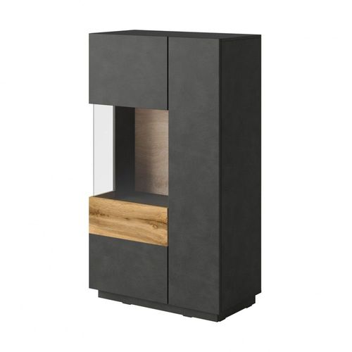 Buffet Haut Avec Collection Kiles Deux Portes. Coloris Gris Anthracite Et Chne. Porte Vitre  Gauche