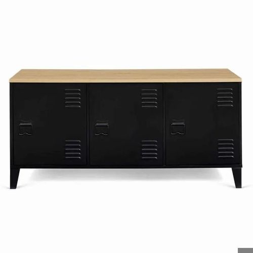 Buffet Industriel 3 Portes Mtal Noir + Rangement + Plateau Bois 113 Cm Salon Esthtique Factory pur