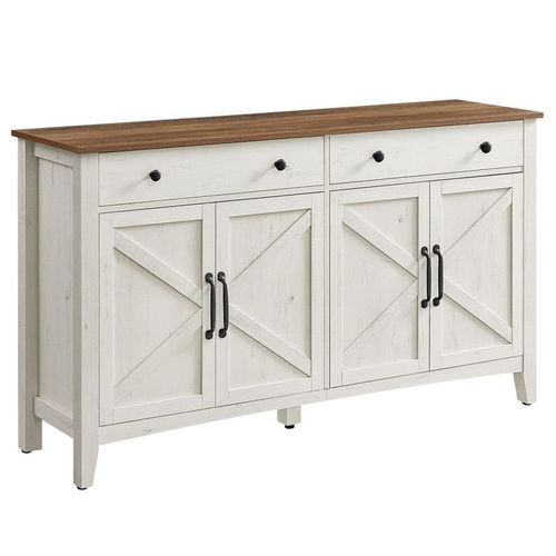 Buffet, Meuble De Rangement Avec Tiroir, Avec Portes, tagre Rglable, Style Campagne, 40 X 140 X 80 Cm, Blanc Rustique Et Marron Miel
