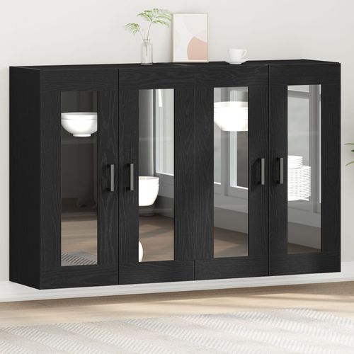 Buffet Mural Vidaxl Ensemble De 2 Chne Noir Bois D'ingnierie, Verre