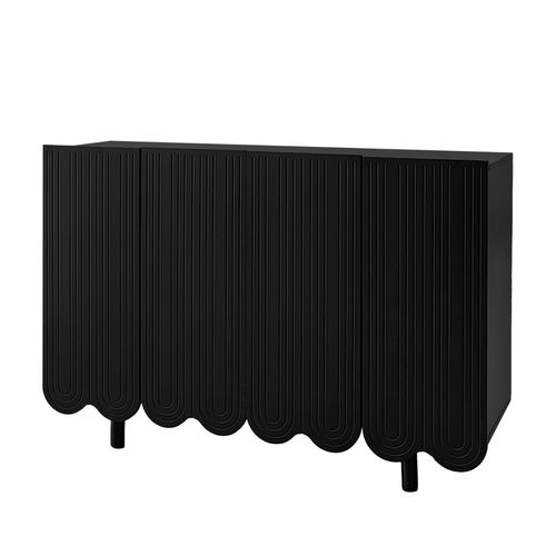 Buffet Noir 4 Portes Avec Motif Et Rangement