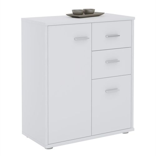 Buffet Remy, Commode Meuble De Rangement Avec 2 Tiroirs Et 2 Portes, En Mlamin Blanc Mat