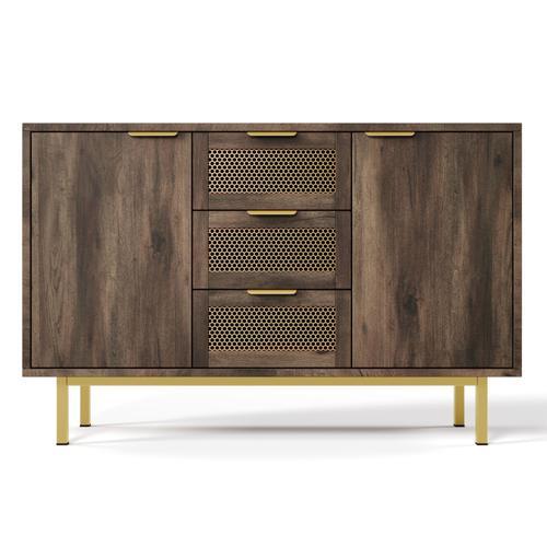 Buffet Vintage Effet Bois Avec 3 Tiroirs Et 2 Portes 120x40x76 Cm