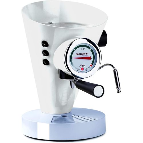 Bugatti, Diva, Machine  Caf Expresso Et Cappuccino, Pour Caf Moulu Et Dosettes, 15 Bar, 950 W, Capacit 0,8 Litre, Design lgant, Couleur Blanc