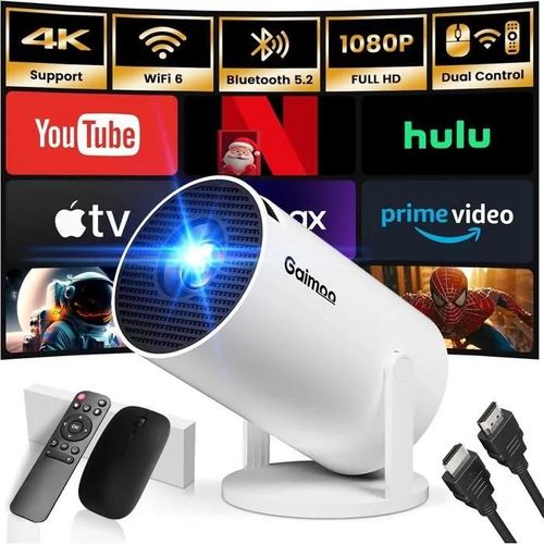 Built-in App 2025 Projector Projector Portable Mini Projector Dual Control with Mouse Android TV WiFi 6 BT5.2 180 Rotation HDMIT