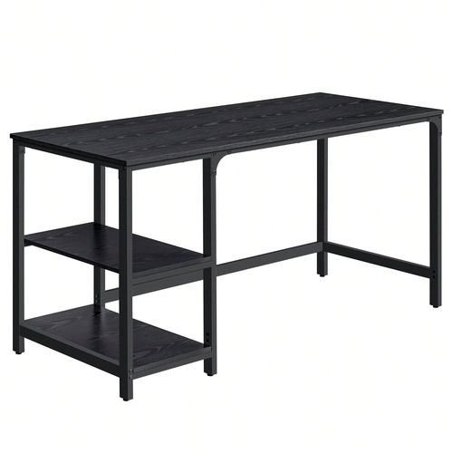 Bureau Avec Rangement, Avec 2 tagres Rversibles, Poste De Travail, Pour Tltravail, Salon, Cadre En Acier, Style Industriel, Noir Bois