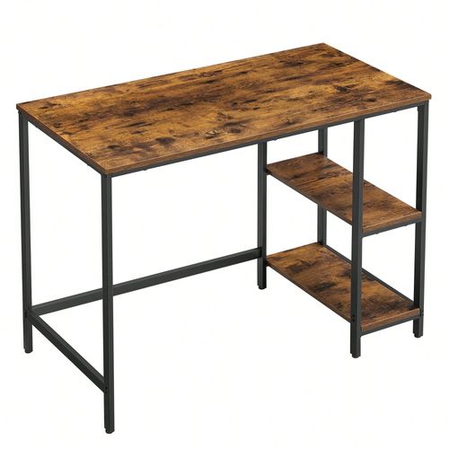 Bureau Avec Rangement, Avec 2 tagres Rversibles, Poste De Travail, Pour Tltravail, Salon, Cadre En Acier, Style Industriel, Noir Bois