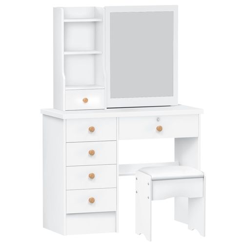 Bureau De Coiffeuse Avec Miroir Coulissant, Coiffeuse De Chambre  Coucher, Bureau De Maquillage Avec 6 Tiroirs, tagres Ouvertes, Espace De Rangement Cach