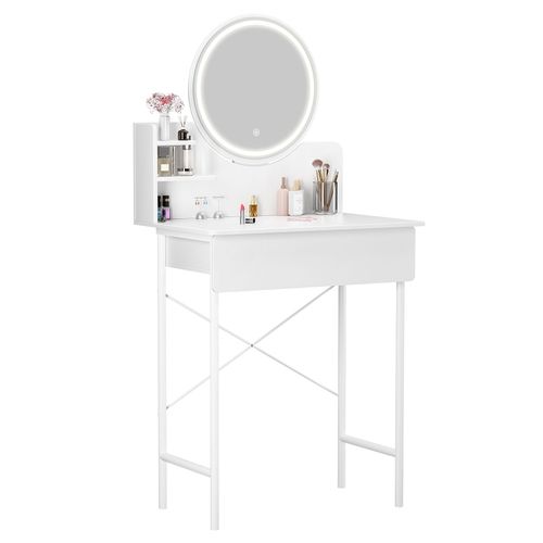 Bureau De Maquillage Avec Miroir clair Par Led, Table De Vanit Avec 1 Tiroir Et 2 tagres Ouvrables, Table D'habillage De Chambre  Coucher, 3 Modes De Luminosit Ajustables
