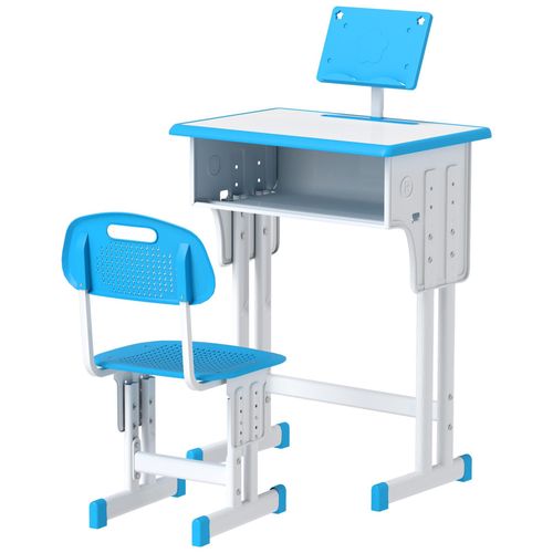 Bureau Enfant Avec Chaise - Ensemble Bureau Et Chaise Rglable - Support De Lecture, Case - Bleu Blanc