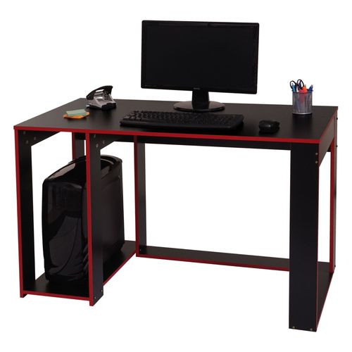 Bureau Hwc-J26, Bureau Informatique Table De Bureau, 120x60x76cm   Noir-Rouge