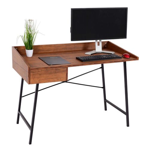Bureau Hwc-J97, Table De Bureau Informatique, Tiroir Structure 3d 98x114x60cm Mvg-Certifi   Brun