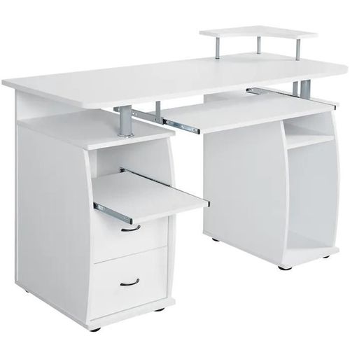 Bureau Informatique Table De Bureau En Mdf Multi-Rangements 2 Tiroirs 120x55x85cm Blanc