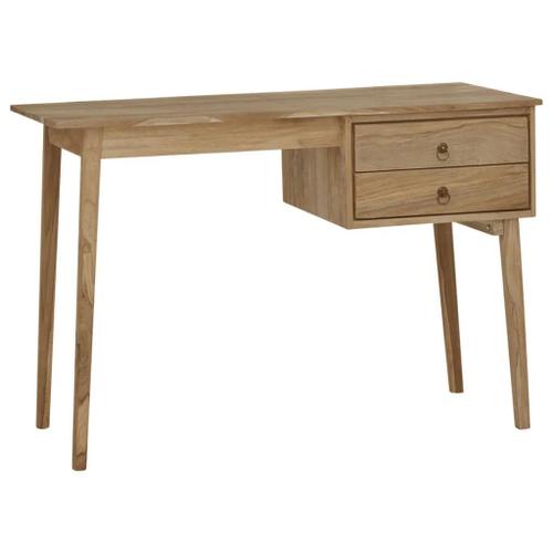 Bureau Table Poste De Travail Meuble D'ordinateur Informatique tude Avec 2 Tiroirs 110 X 52 X 75 Cm Bois De Teck Solide Brun Helloshop26 02_0023381