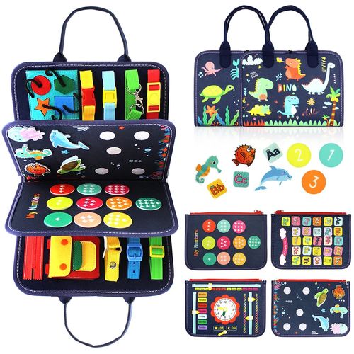 Busy Board Jouet Montessori Pour Bb De 1, 2, 3 Et 4 Ans - Jouets D'activit Et De Dveloppement Pour Enfants, Jouet De Voyage Pour Avion Et Voiture, Pour Garons Et Filles (Bleu)