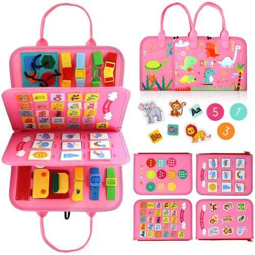 Busy Board Jouet Montessori Pour Bb De 1, 2, 3 Et 4 Ans - Jouets D'activit Et De Dveloppement Pour Enfants, Jouet De Voyage Pour Avion Et Voiture, Pour Garons Et Filles (Rose)