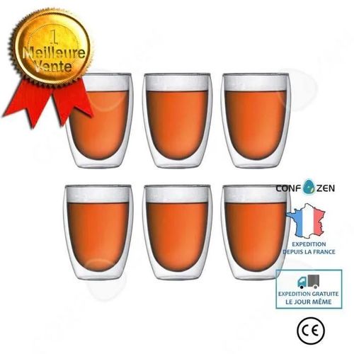 C Coffret De 6 Tasse  Caf/Expresso/Espresso En Verre -350 Ml , Set/Tasses  Caf Double Paroi, Tasse Expresso Originale.