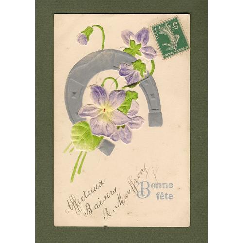 C.P. Ancienne & Illustrateur -  (Chromo, Gaufre,) -  Violettes Et Fer  Cheval Stylis - 