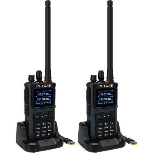 C1 Talkie Walkie Longue Porte, Professionnel Talkie Walkie tanche IP67, Alarme d'urgence, USB C 1800mAh Appel Groupe, Double Bande Radio Bidirectionnelle pour Sauvetage Chasse (Noir, 2Pcs)