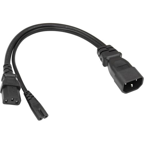 C14  C13 + c7 y Splitter Power Plug Cable 10A / 250V IEC 320 C14 Male to C13 + C17 Bus Splitter AC Power Extension Adaptateur Cable (1ft / 30cm)