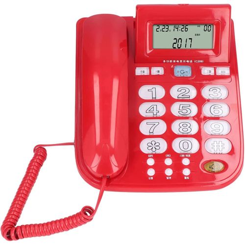 C209 Téléphone Standard Filaire, Téléphone Fixe Rouge pour Personnes